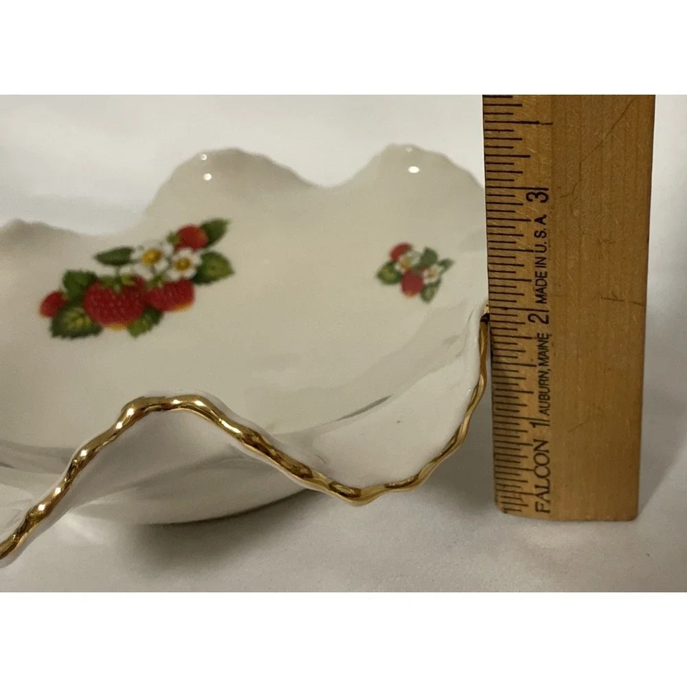 Vintage Strawberry Design Dixon Art Studio 22kt Gold Rimmed Candy Trinket Dish
